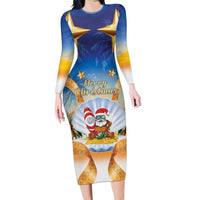 Marshall Islands Christmas Family Matching Long Sleeve Bodycon Dress and Hawaiian Shirt Seashell Santa Beach Vibes - Polynesian Pride