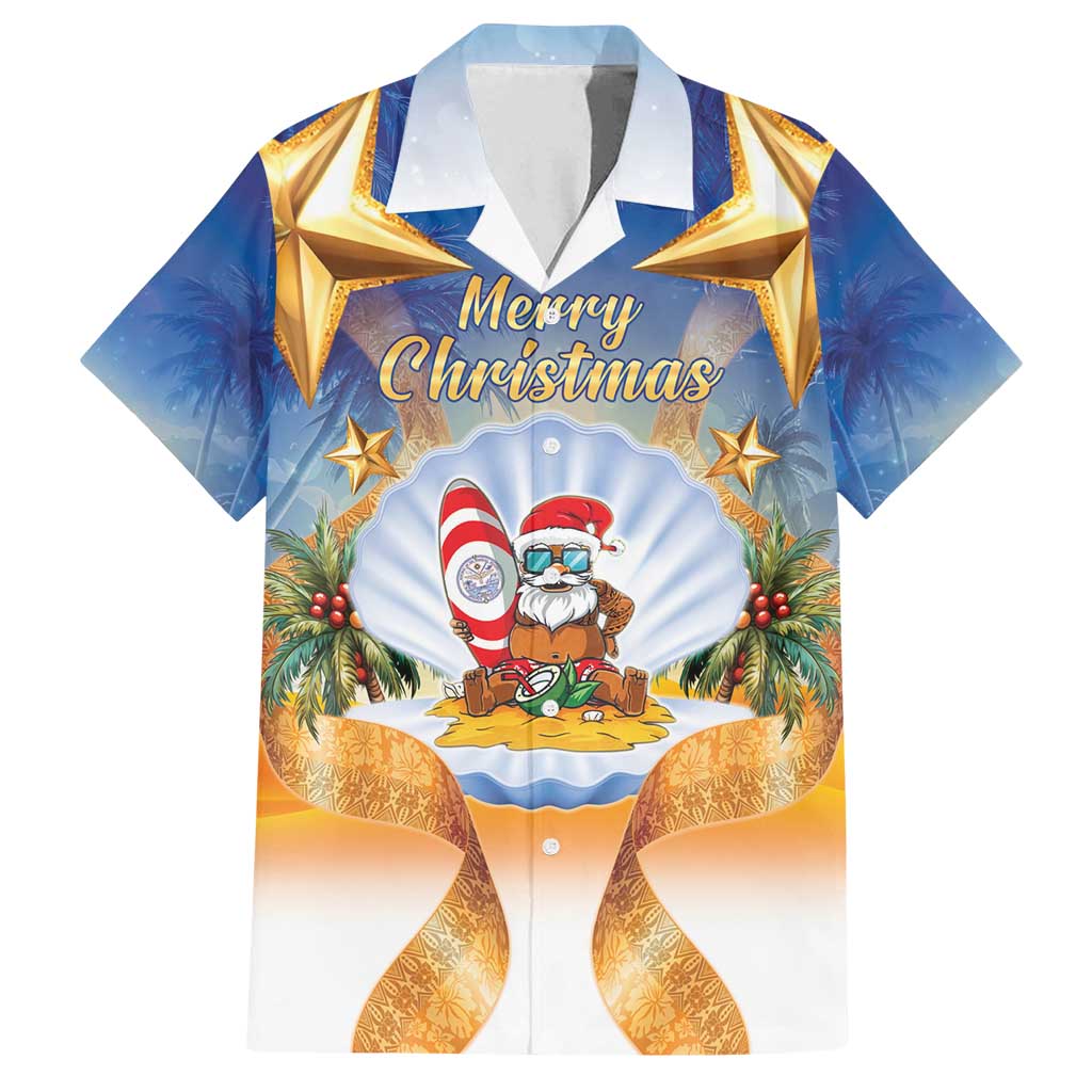 Marshall Islands Christmas Family Matching Off Shoulder Short Dress and Hawaiian Shirt Seashell Santa Beach Vibes - Polynesian Pride