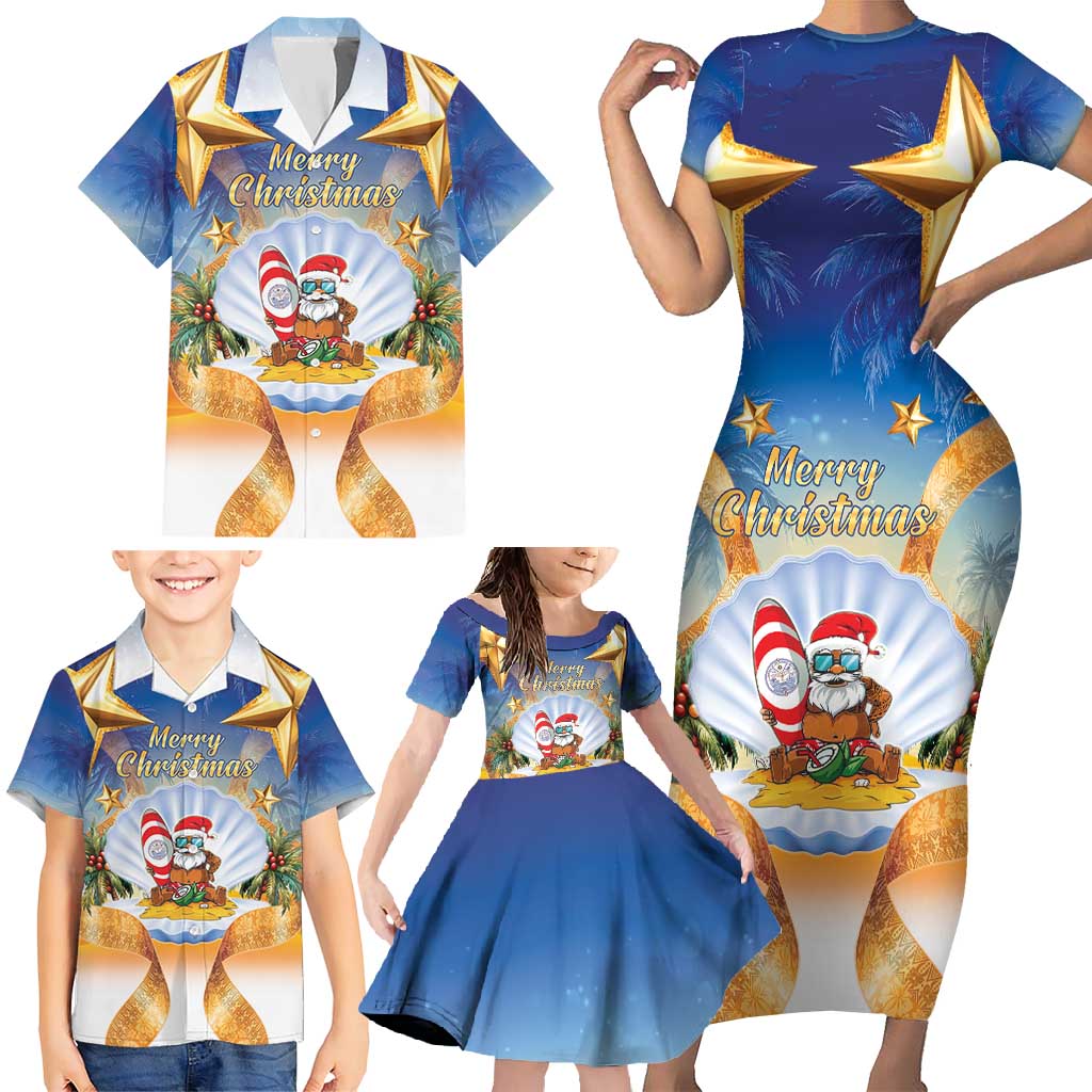 Marshall Islands Christmas Family Matching Short Sleeve Bodycon Dress and Hawaiian Shirt Seashell Santa Beach Vibes - Polynesian Pride