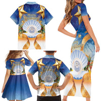 Marshall Islands Christmas Family Matching Short Sleeve Bodycon Dress and Hawaiian Shirt Seashell Santa Beach Vibes - Polynesian Pride