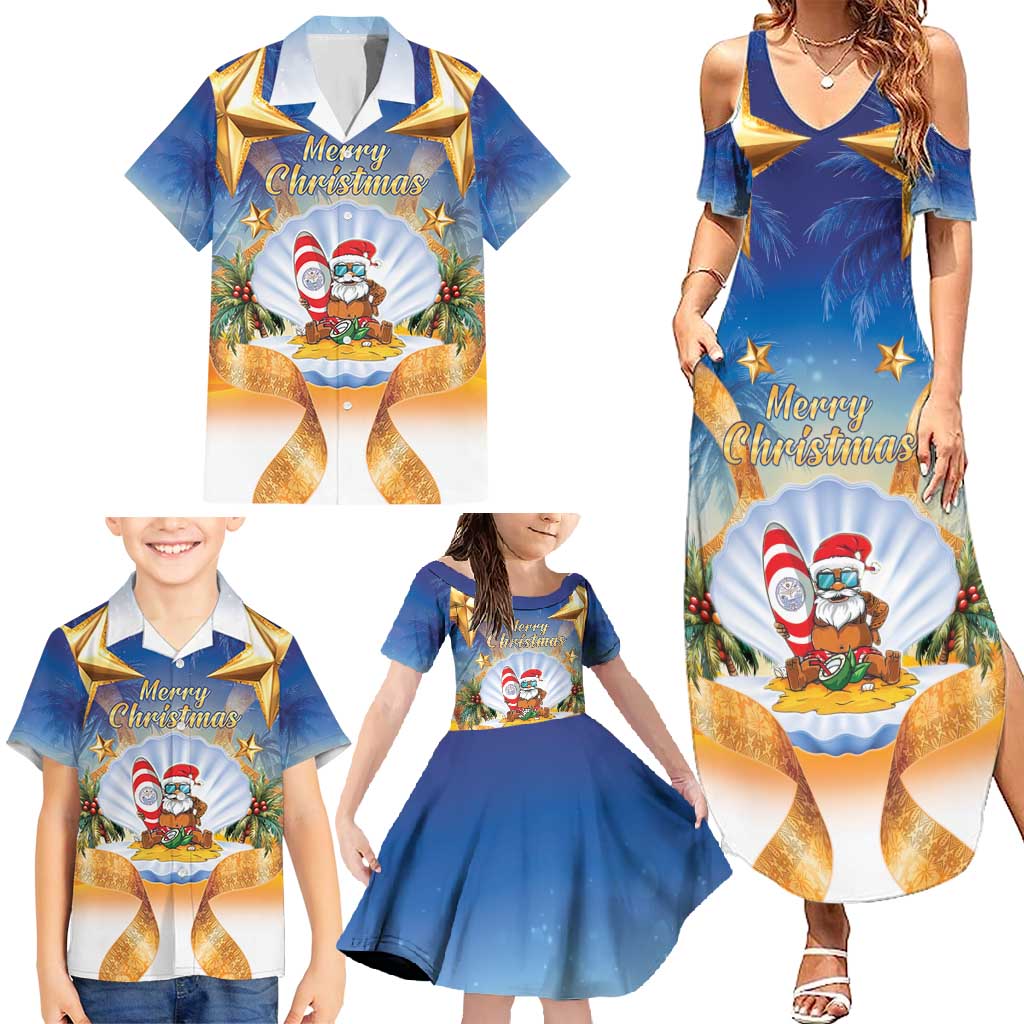 Marshall Islands Christmas Family Matching Summer Maxi Dress and Hawaiian Shirt Seashell Santa Beach Vibes - Polynesian Pride