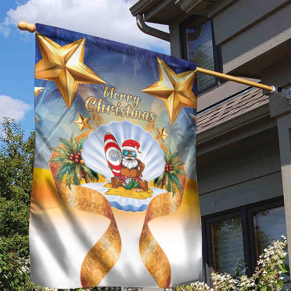 Marshall Islands Christmas Garden Flag Seashell Santa Beach Vibes - Polynesian Pride