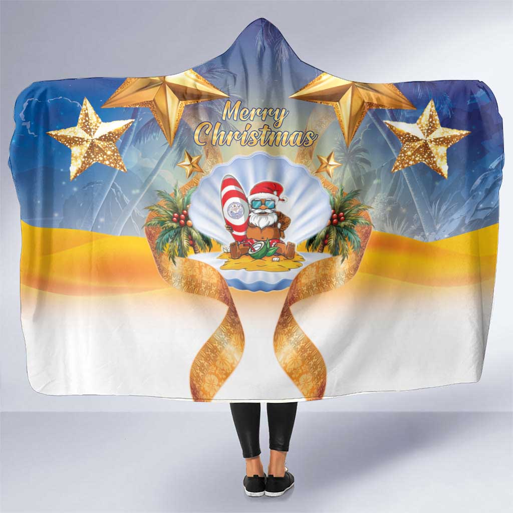 Marshall Islands Christmas Hooded Blanket Seashell Santa Beach Vibes - Polynesian Pride