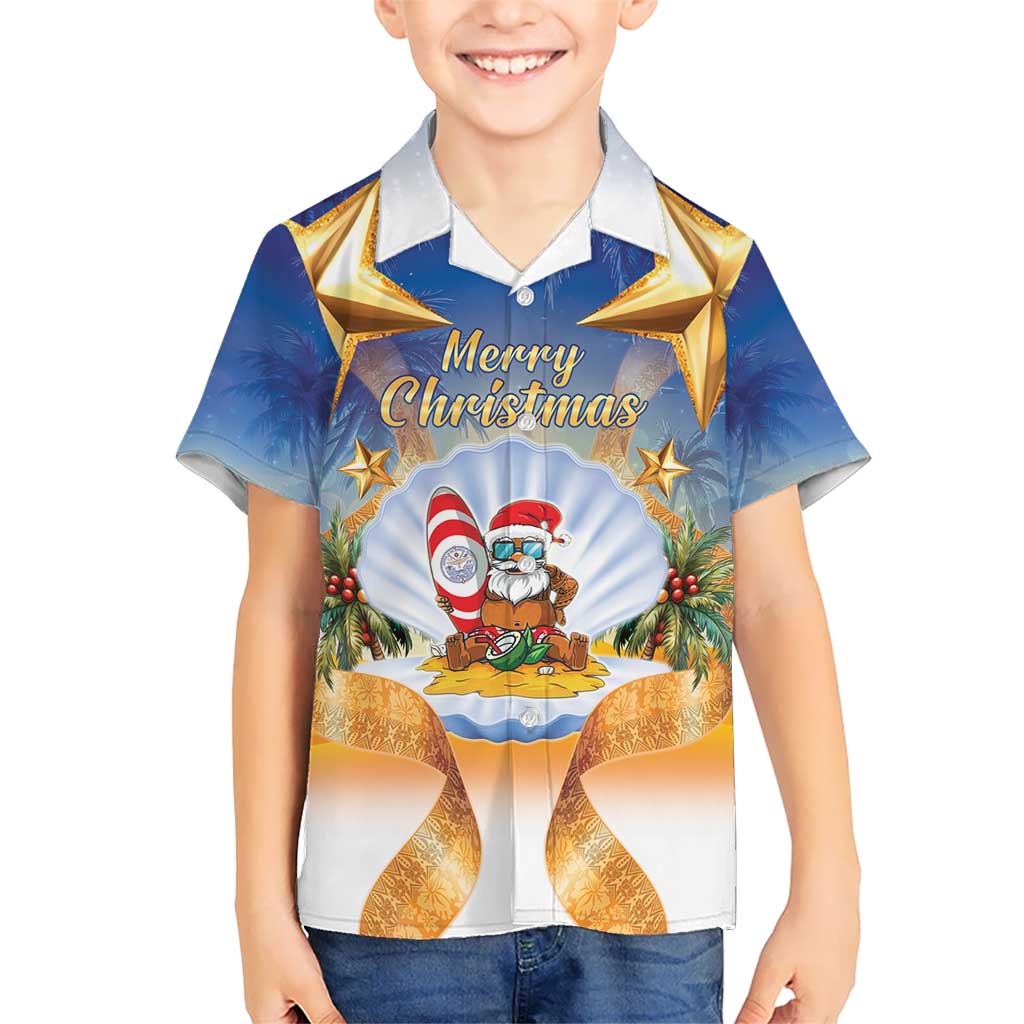 Marshall Islands Christmas Kid Hawaiian Shirt Seashell Santa Beach Vibes - Polynesian Pride