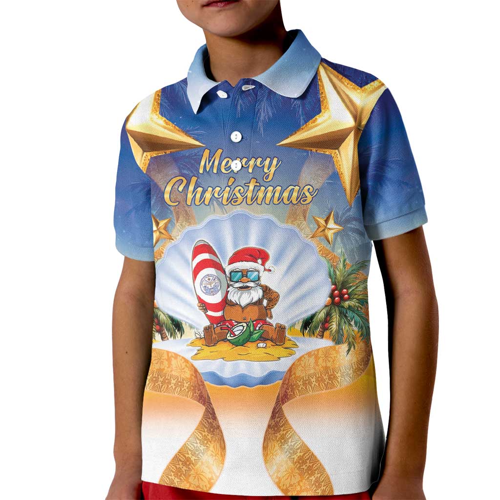 Marshall Islands Christmas Kid Polo Shirt Seashell Santa Beach Vibes - Polynesian Pride