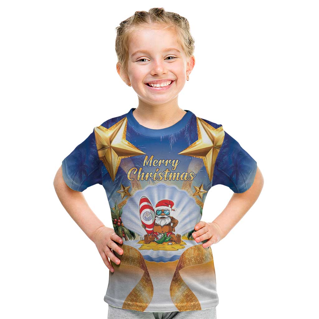 Marshall Islands Christmas Kid T Shirt Seashell Santa Beach Vibes - Polynesian Pride
