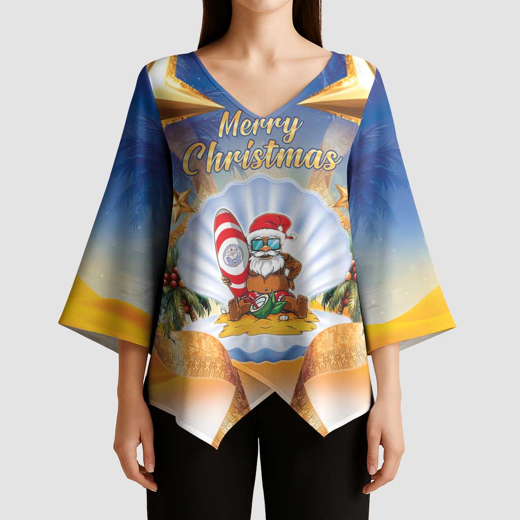 Marshall Islands Christmas Kimono Sleeve Blouse Seashell Santa Beach Vibes - Polynesian Pride