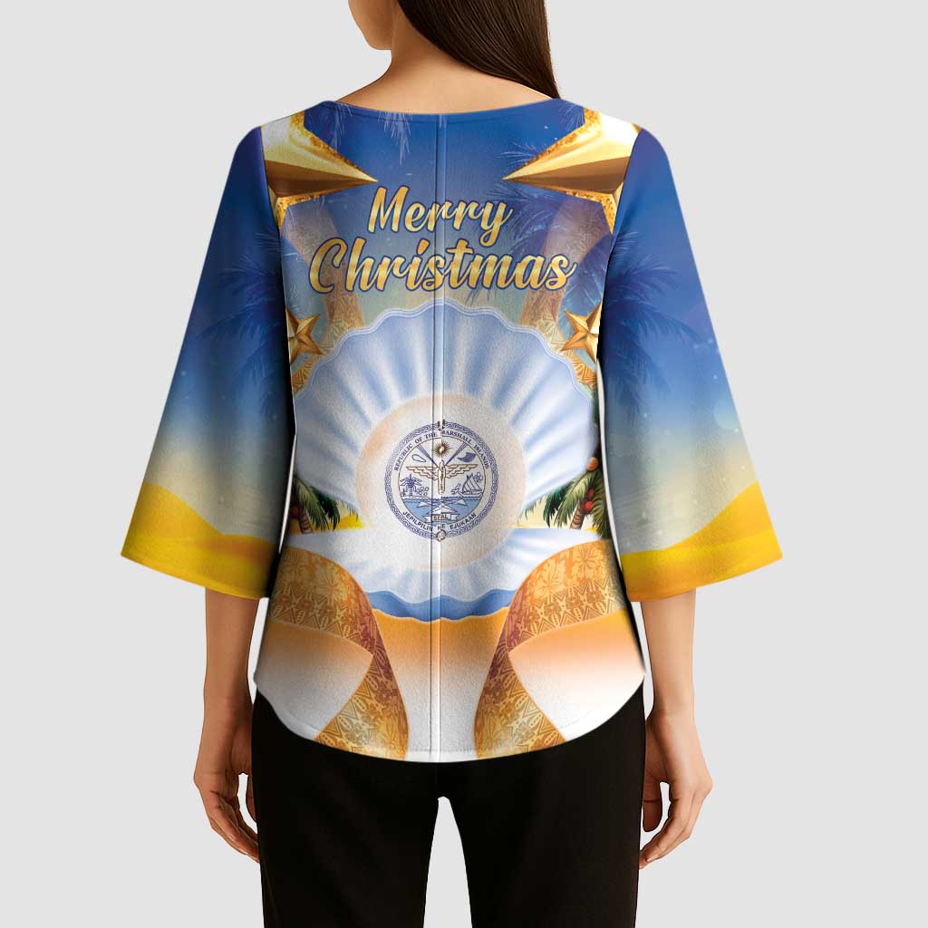 Marshall Islands Christmas Kimono Sleeve Blouse Seashell Santa Beach Vibes - Polynesian Pride