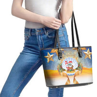 Marshall Islands Christmas Leather Tote Bag Seashell Santa Beach Vibes - Polynesian Pride