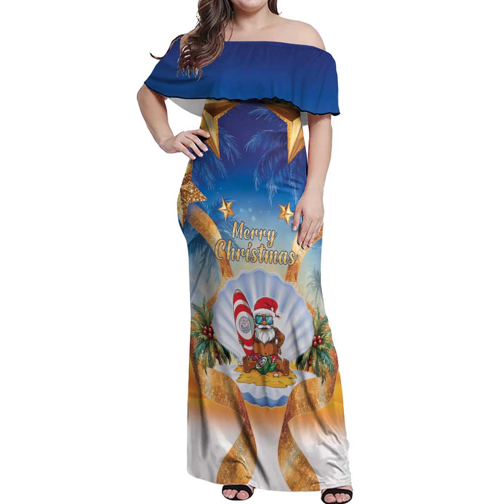 Marshall Islands Christmas Off Shoulder Maxi Dress Seashell Santa Beach Vibes - Polynesian Pride