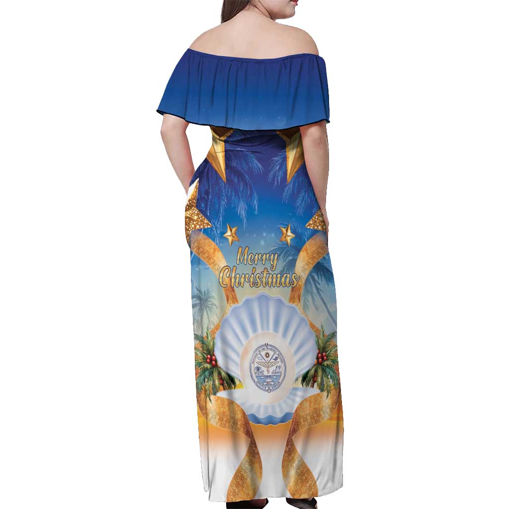 Marshall Islands Christmas Off Shoulder Maxi Dress Seashell Santa Beach Vibes - Polynesian Pride