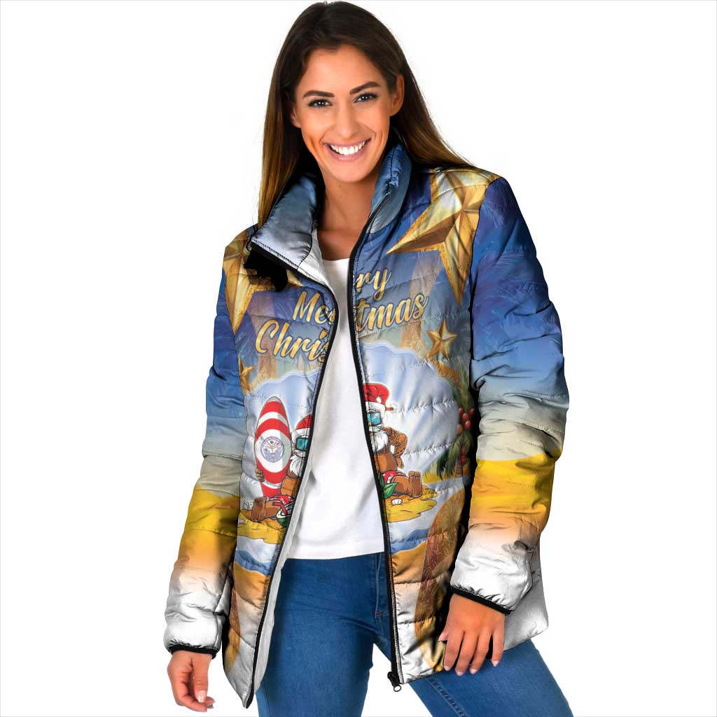 Marshall Islands Christmas Padded Jacket Seashell Santa Beach Vibes - Polynesian Pride