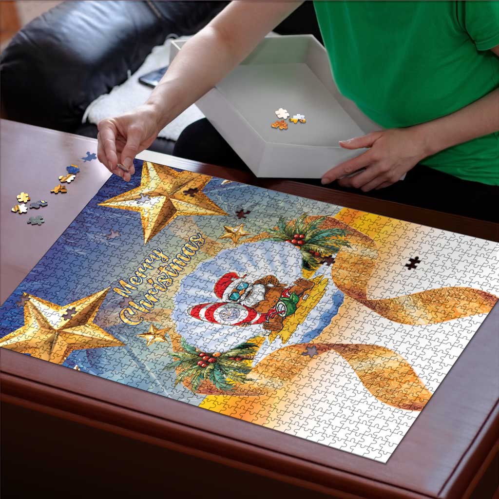 Marshall Islands Christmas Puzzle Seashell Santa Beach Vibes - Polynesian Pride