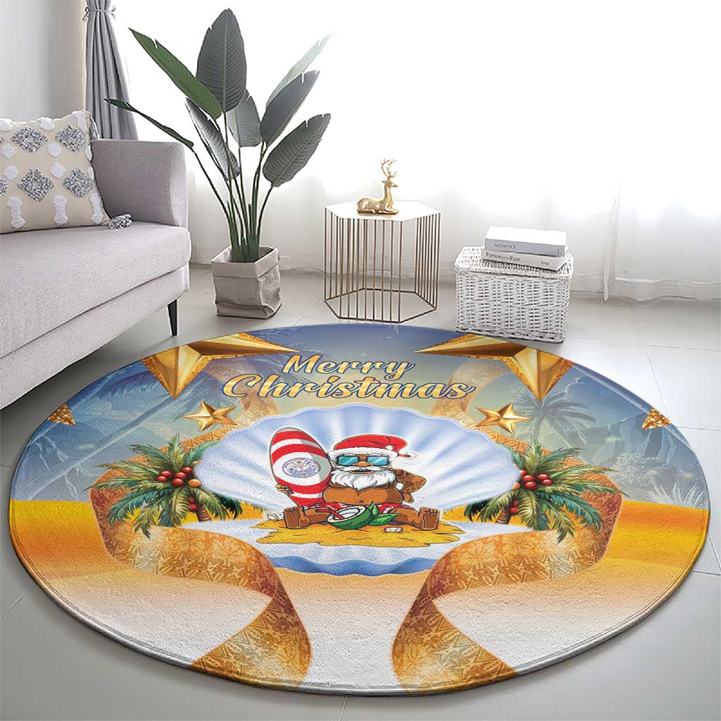 Marshall Islands Christmas Round Carpet Seashell Santa Beach Vibes - Polynesian Pride