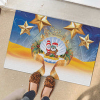Marshall Islands Christmas Rubber Doormat Seashell Santa Beach Vibes - Polynesian Pride