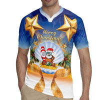 Marshall Islands Christmas Rugby Jersey Seashell Santa Beach Vibes - Polynesian Pride