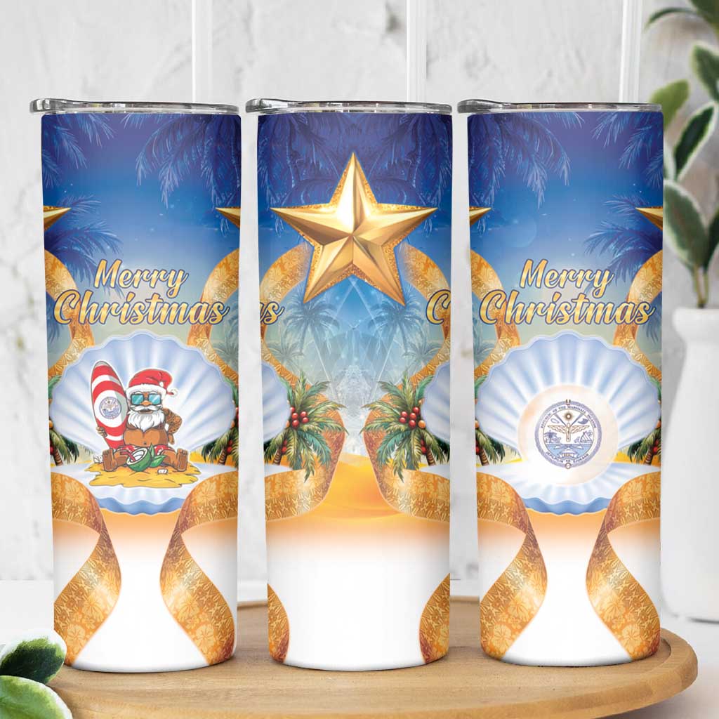 Marshall Islands Christmas Skinny Tumbler Seashell Santa Beach Vibes - Polynesian Pride