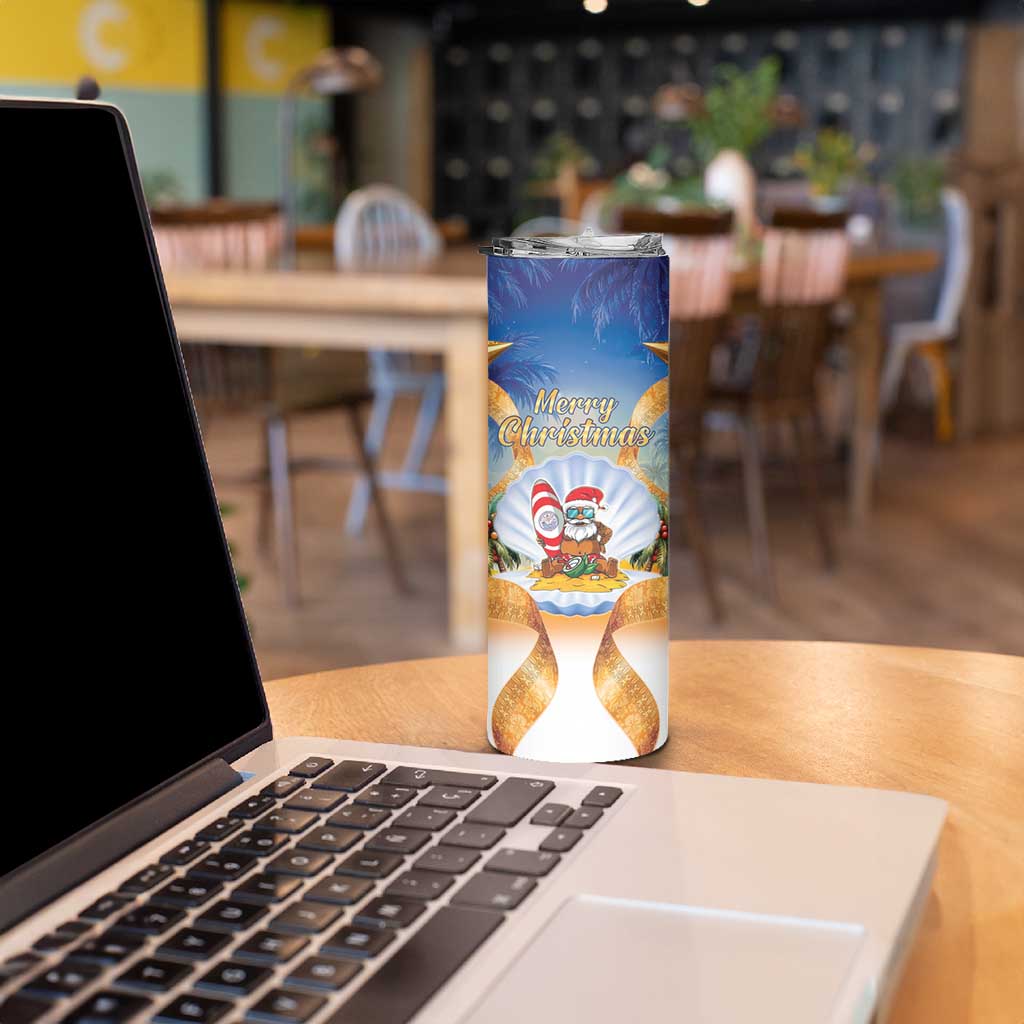Marshall Islands Christmas Skinny Tumbler Seashell Santa Beach Vibes - Polynesian Pride