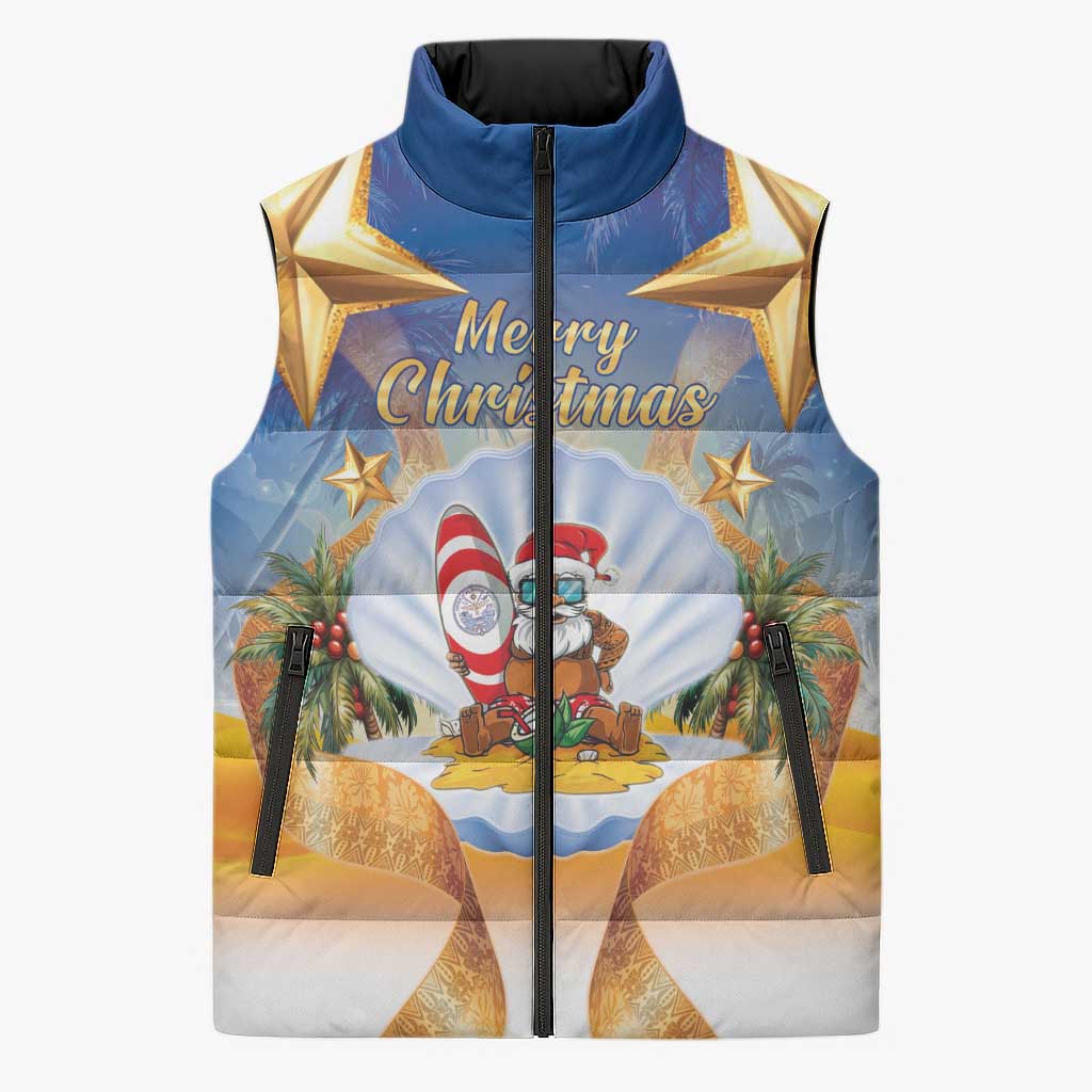 Marshall Islands Christmas Sleeveless Puffer Jacket Seashell Santa Beach Vibes - Polynesian Pride