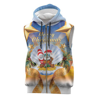 Marshall Islands Christmas Sleeveless Zip Hoodie Seashell Santa Beach Vibes - Polynesian Pride