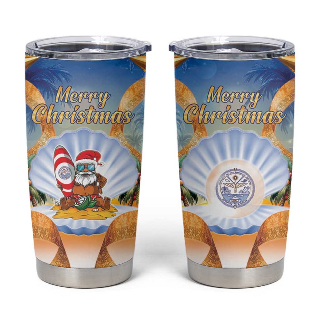 Marshall Islands Christmas Tumbler Cup Seashell Santa Beach Vibes - Polynesian Pride