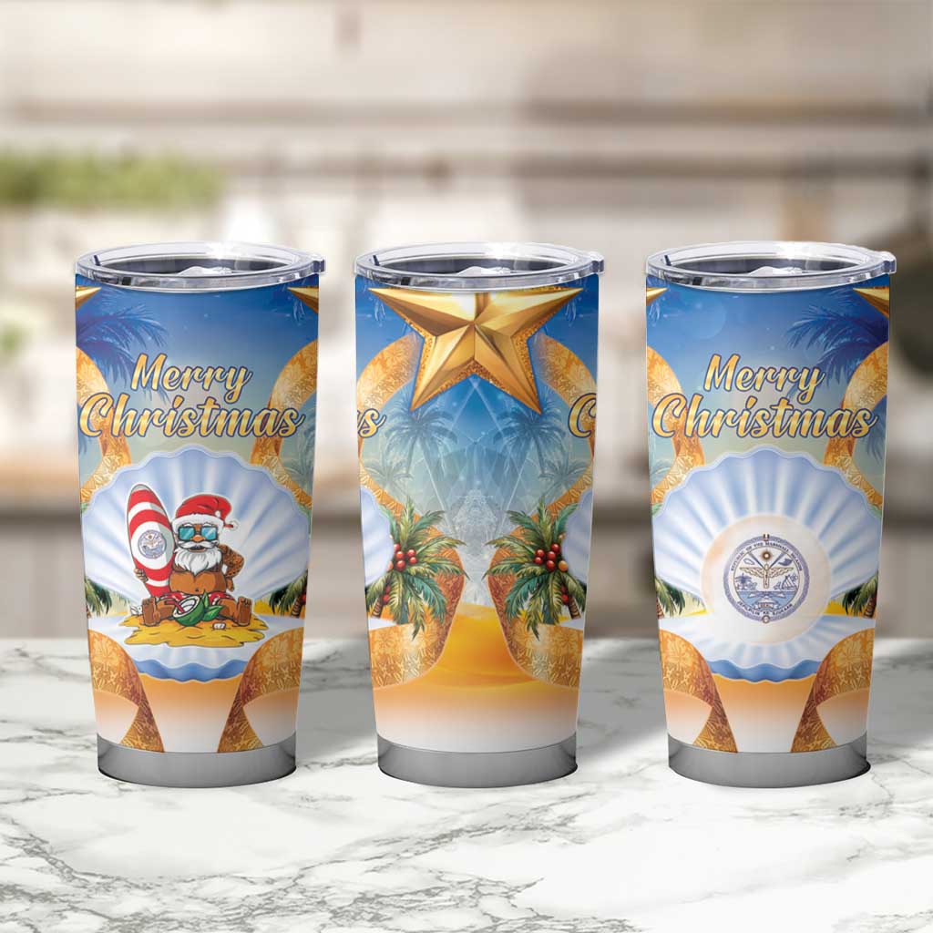Marshall Islands Christmas Tumbler Cup Seashell Santa Beach Vibes - Polynesian Pride