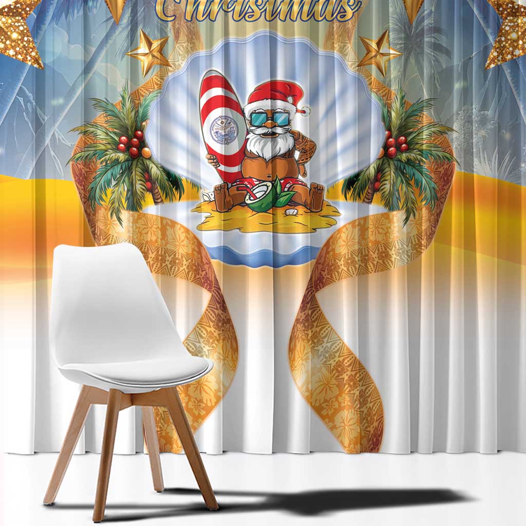 Marshall Islands Christmas Window Curtain Seashell Santa Beach Vibes - Polynesian Pride