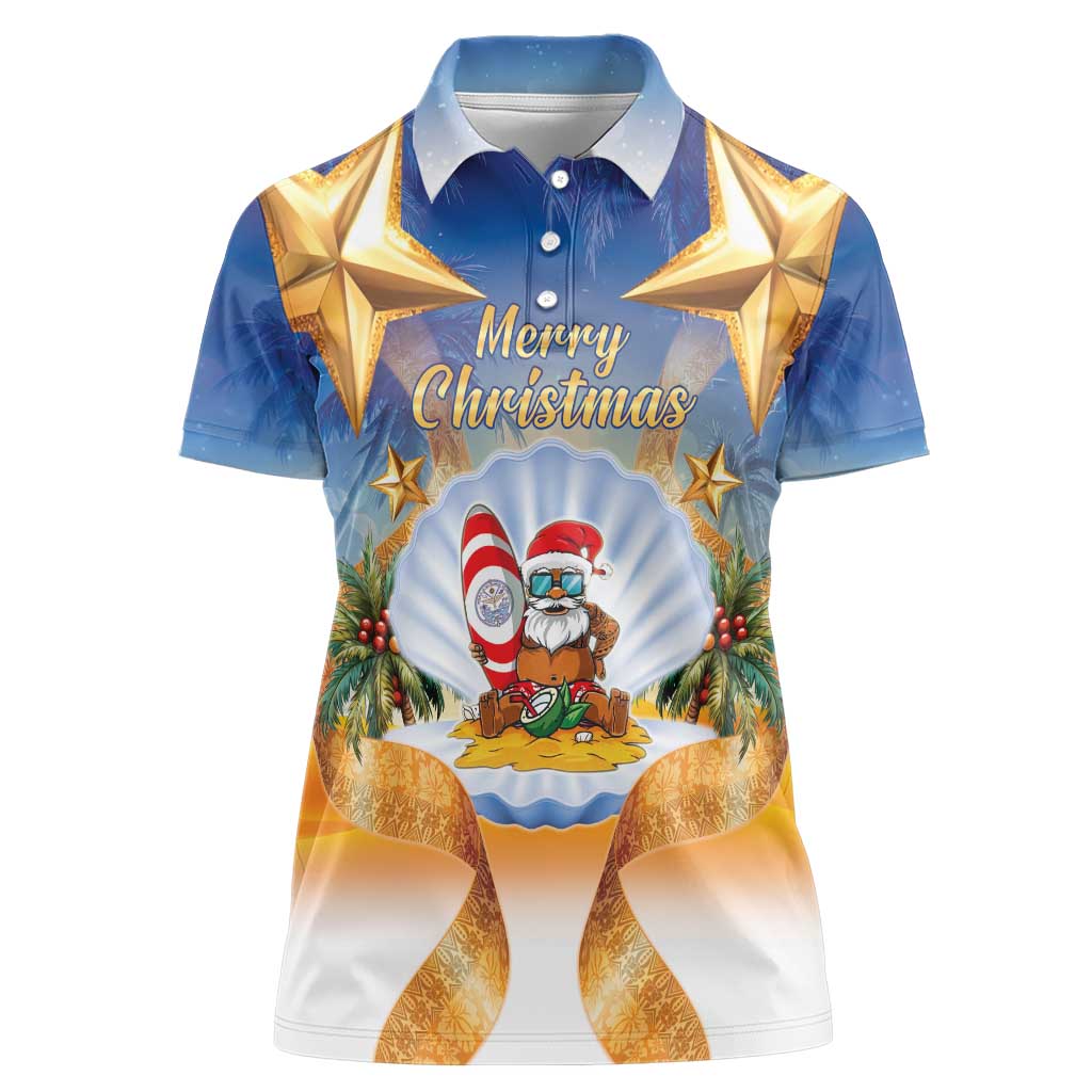 Marshall Islands Christmas Women Polo Shirt Seashell Santa Beach Vibes - Polynesian Pride