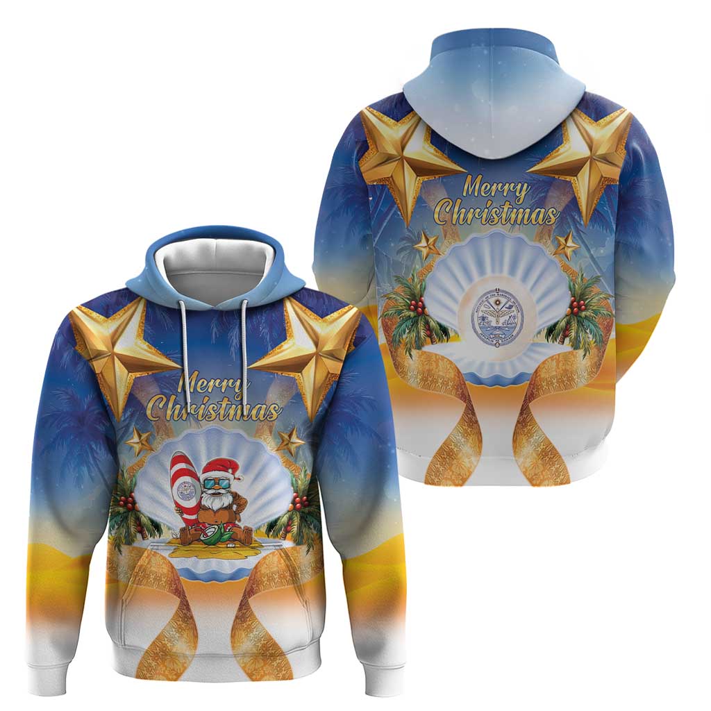 Marshall Islands Christmas Zip Hoodie Seashell Santa Beach Vibes - Polynesian Pride