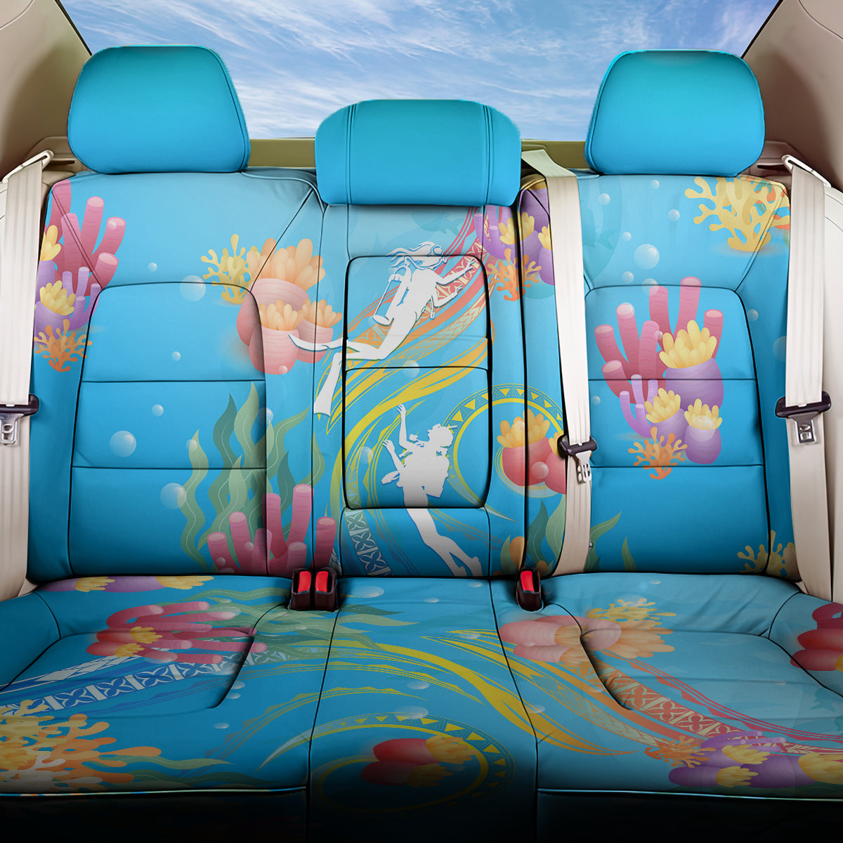 Under The Sea Scuba Diving Back Car Seat Cover Polynesian Pattern LT05 One Size Blue - Polynesian Pride