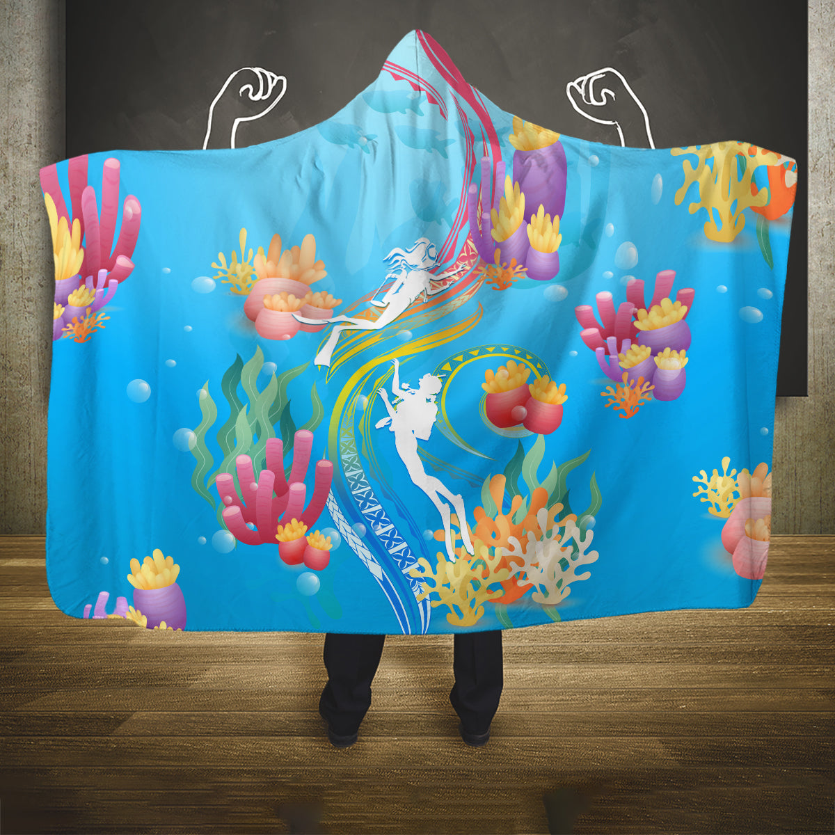 Under The Sea Scuba Diving Hooded Blanket Polynesian Pattern LT05 One Size Blue - Polynesian Pride