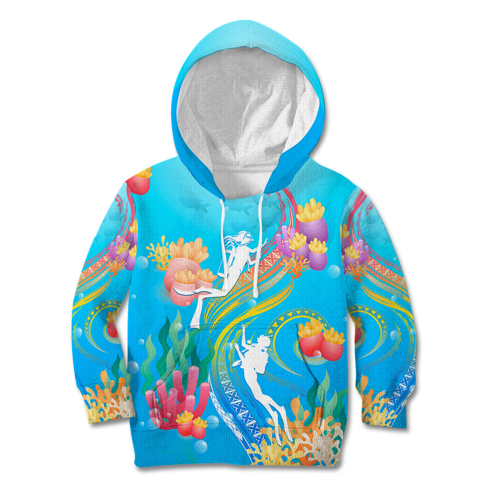 Under The Sea Scuba Diving Kid Hoodie Polynesian Pattern LT05 Hoodie Blue - Polynesian Pride