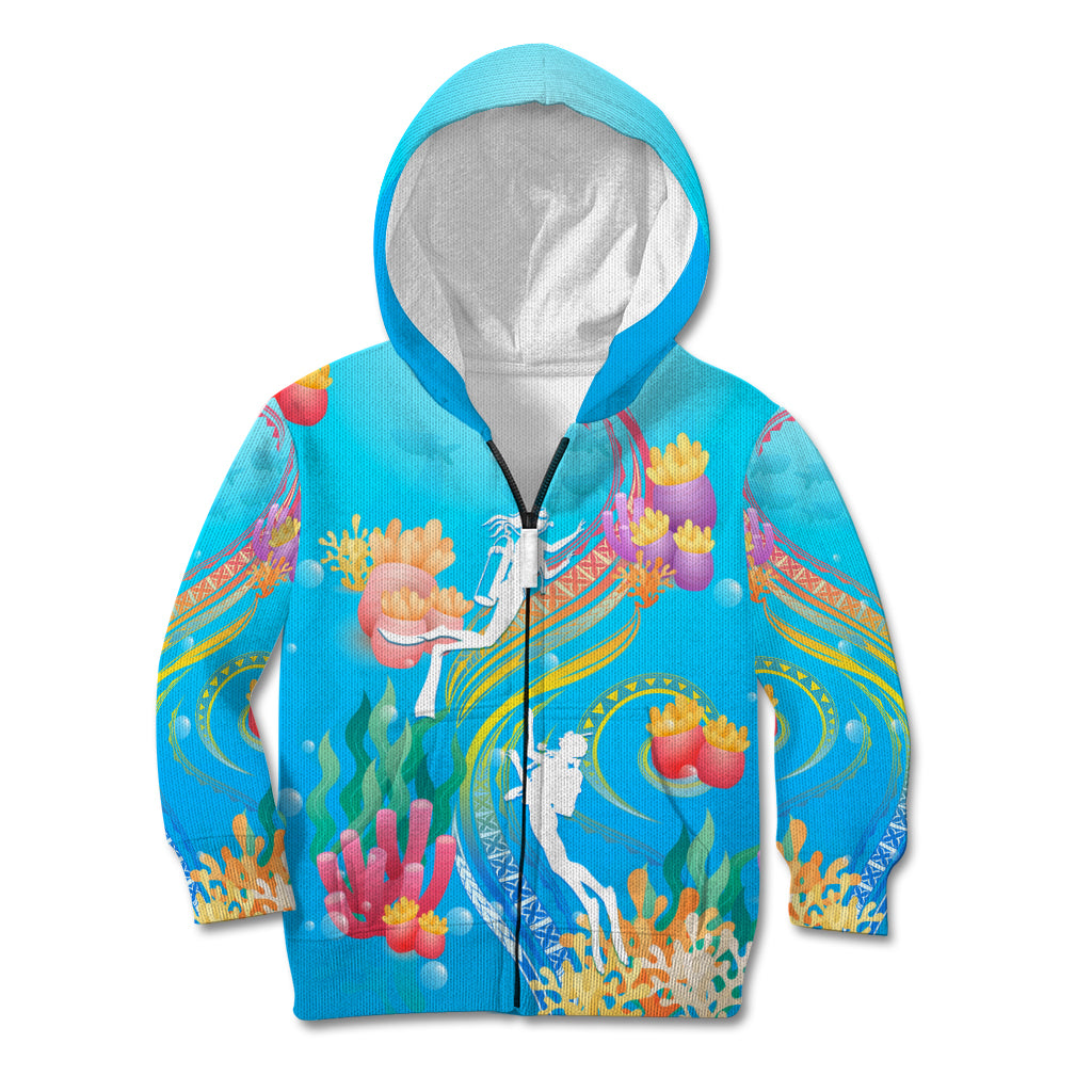 Under The Sea Scuba Diving Kid Hoodie Polynesian Pattern LT05 Zip Hoodie Blue - Polynesian Pride
