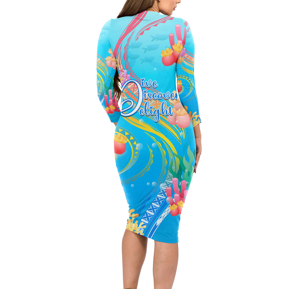 Under The Sea Scuba Diving Long Sleeve Bodycon Dress Polynesian Pattern LT05 - Polynesian Pride