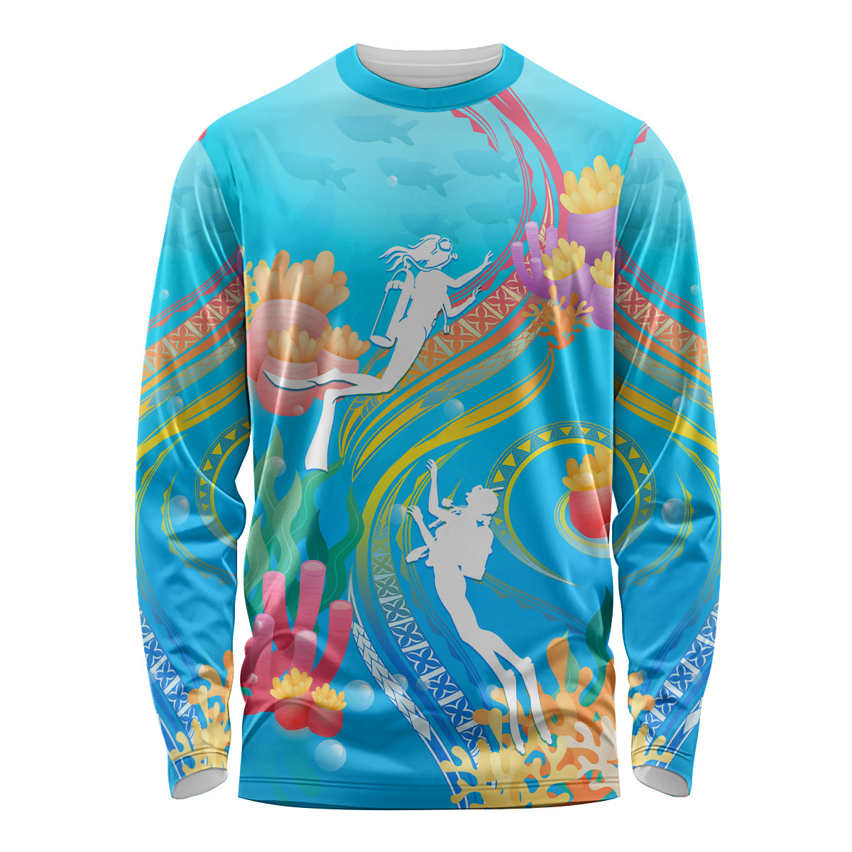 Under The Sea Scuba Diving Long Sleeve Shirt Polynesian Pattern LT05 Unisex Blue - Polynesian Pride