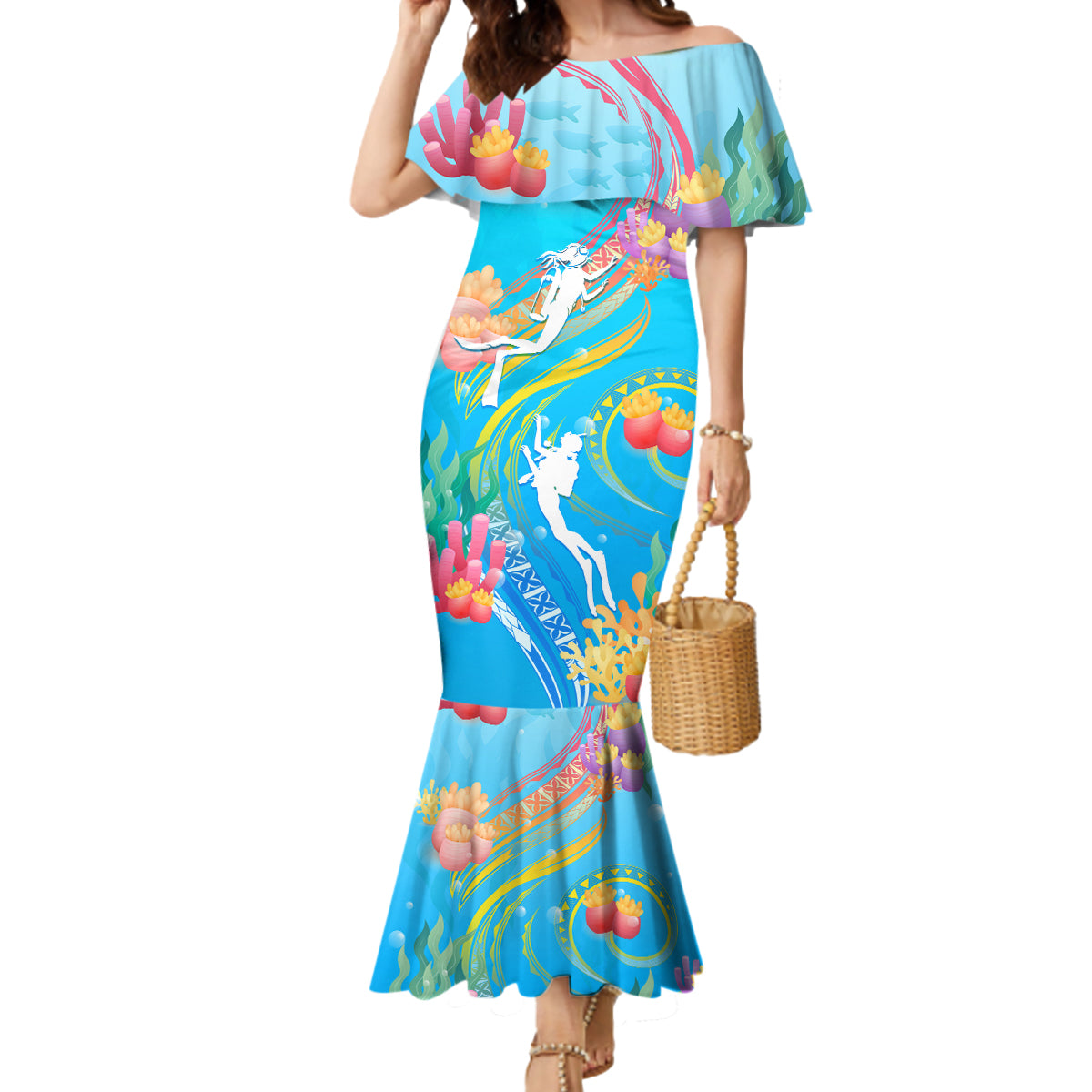 Under The Sea Scuba Diving Mermaid Dress Polynesian Pattern LT05 Women Blue - Polynesian Pride