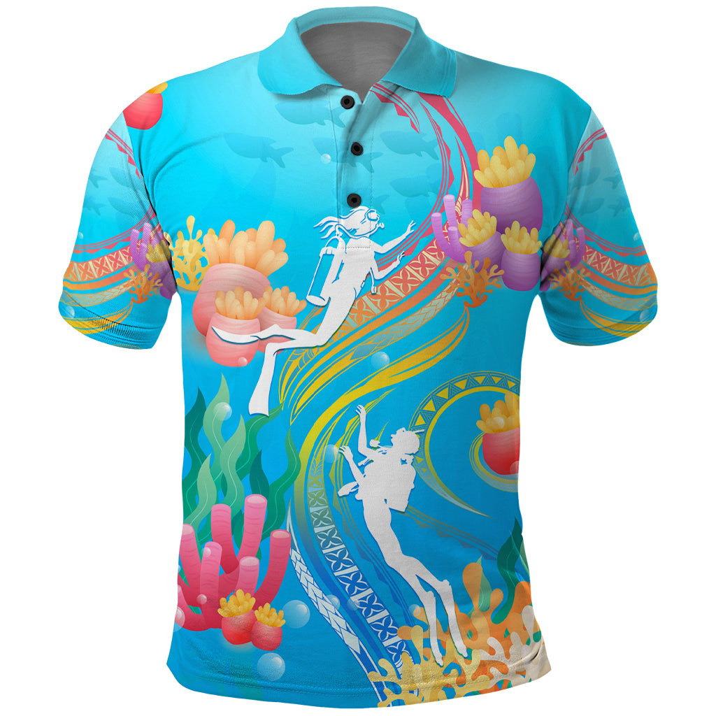 Under The Sea Scuba Diving Polo Shirt Polynesian Pattern LT05 Blue - Polynesian Pride