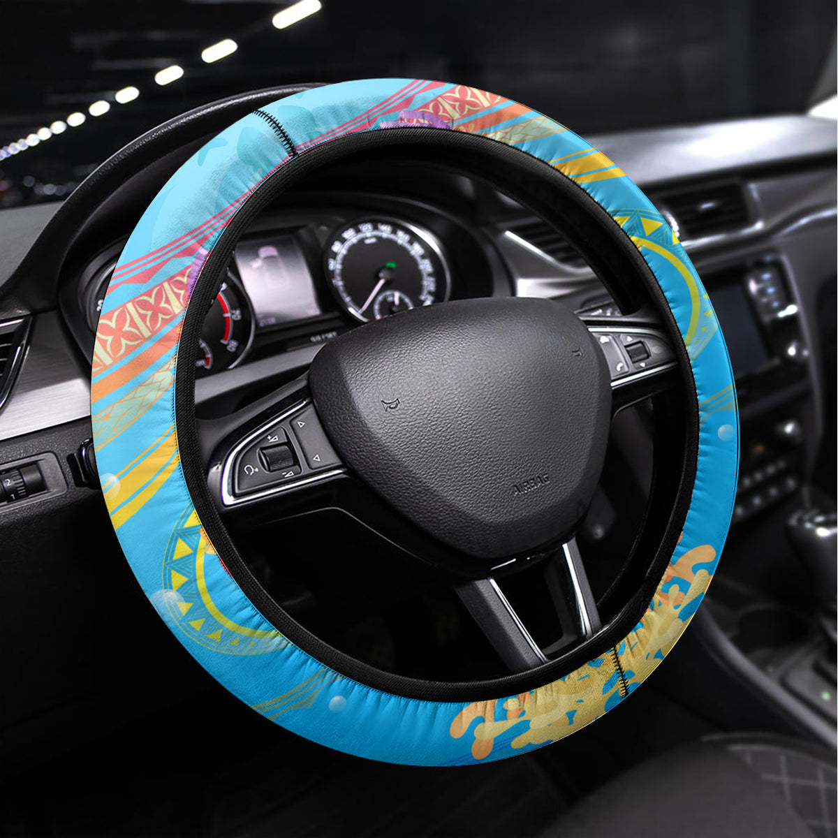 Under The Sea Scuba Diving Steering Wheel Cover Polynesian Pattern LT05 Universal Fit Blue - Polynesian Pride