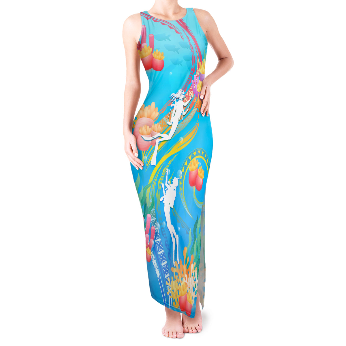 Under The Sea Scuba Diving Tank Maxi Dress Polynesian Pattern LT05 Women Blue - Polynesian Pride