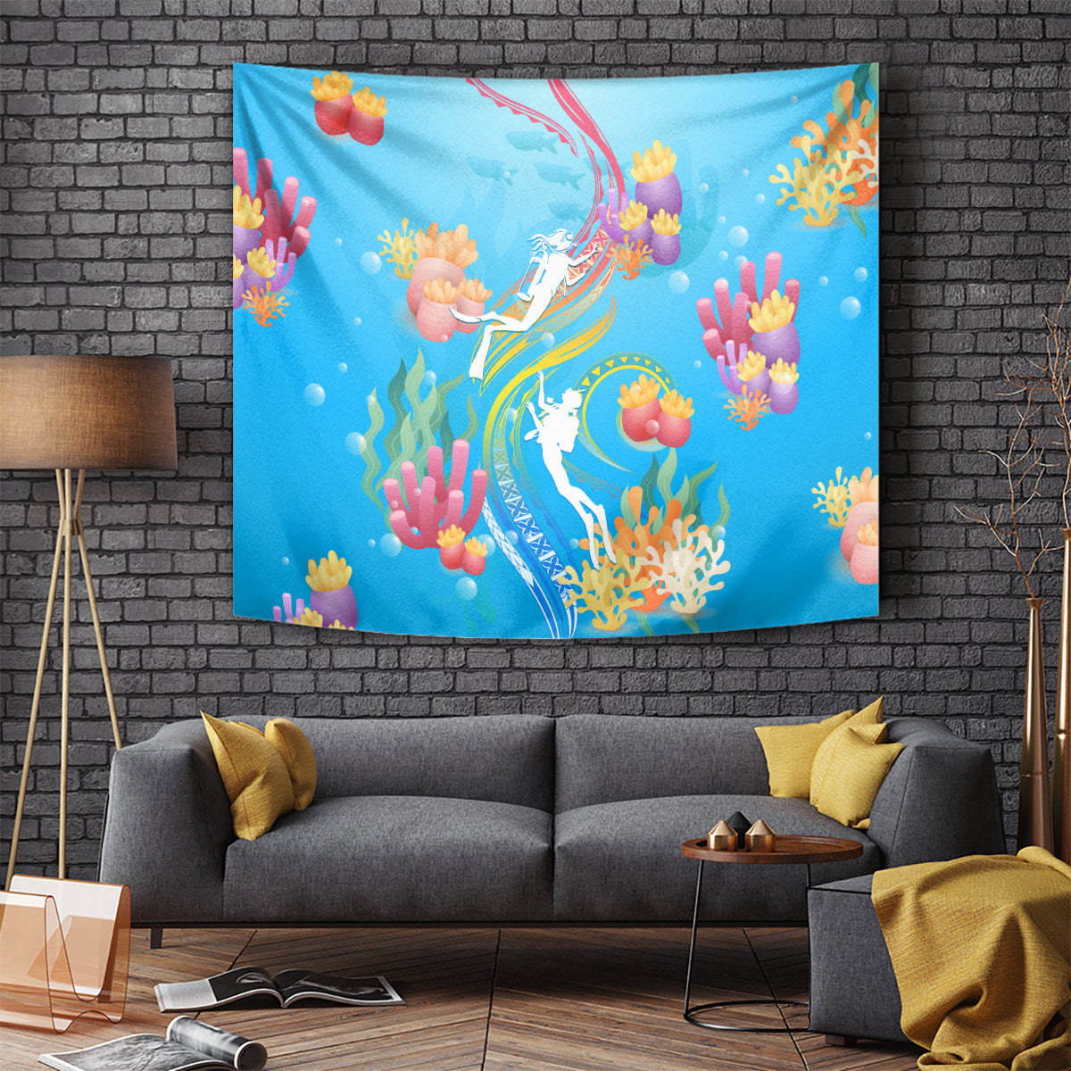 Under The Sea Scuba Diving Tapestry Polynesian Pattern LT05 Blue - Polynesian Pride