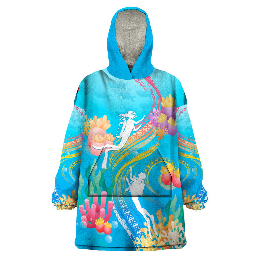 Under The Sea Scuba Diving Wearable Blanket Hoodie Polynesian Pattern LT05 One Size Blue - Polynesian Pride