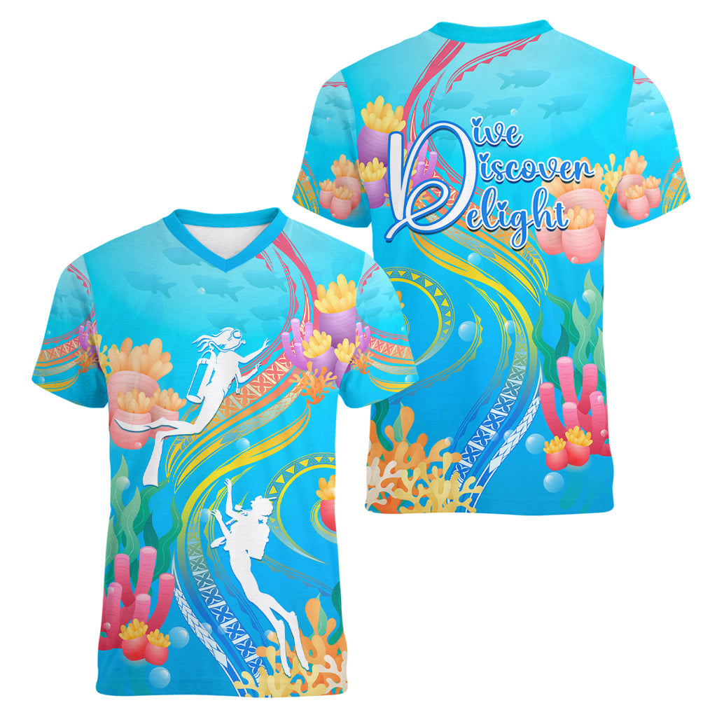 Under The Sea Scuba Diving Women V Neck T Shirt Polynesian Pattern LT05 - Polynesian Pride