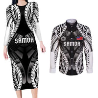 Personalised Remember Samoa Black Saturday Couples Matching Long Sleeve Bodycon Dress and Long Sleeve Button Shirt Samoa Mo Samoa LT05 Black - Polynesian Pride