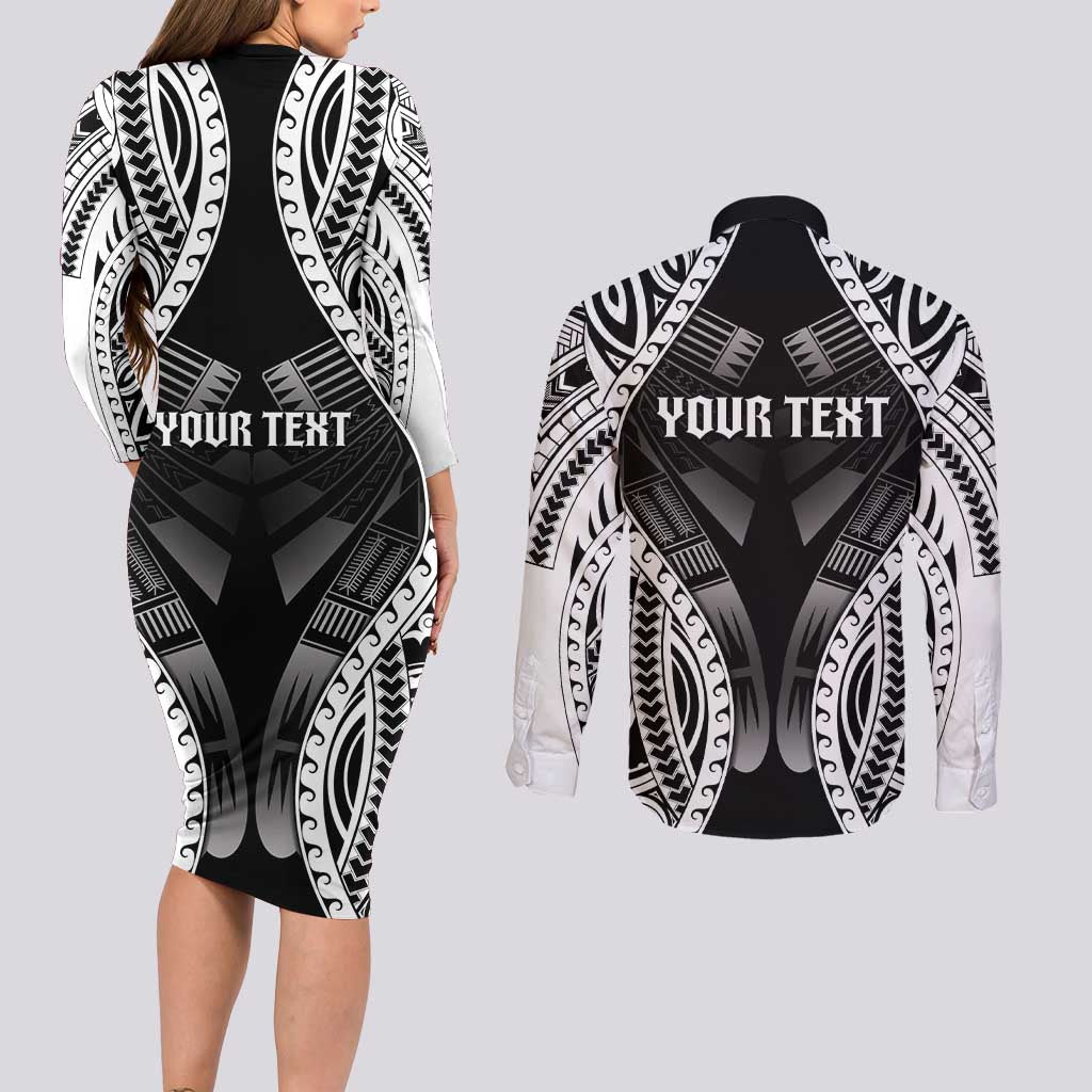 Personalised Remember Samoa Black Saturday Couples Matching Long Sleeve Bodycon Dress and Long Sleeve Button Shirt Samoa Mo Samoa LT05 - Polynesian Pride