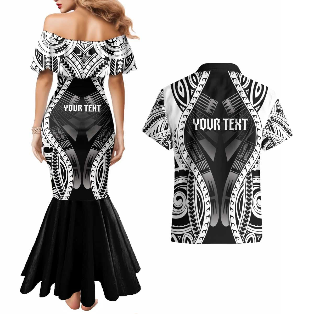 Personalised Remember Samoa Black Saturday Couples Matching Mermaid Dress and Hawaiian Shirt Samoa Mo Samoa - Polynesian Pride