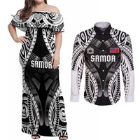 Personalised Remember Samoa Black Saturday Couples Matching Off Shoulder Maxi Dress and Long Sleeve Button Shirt Samoa Mo Samoa LT05 Black - Polynesian Pride