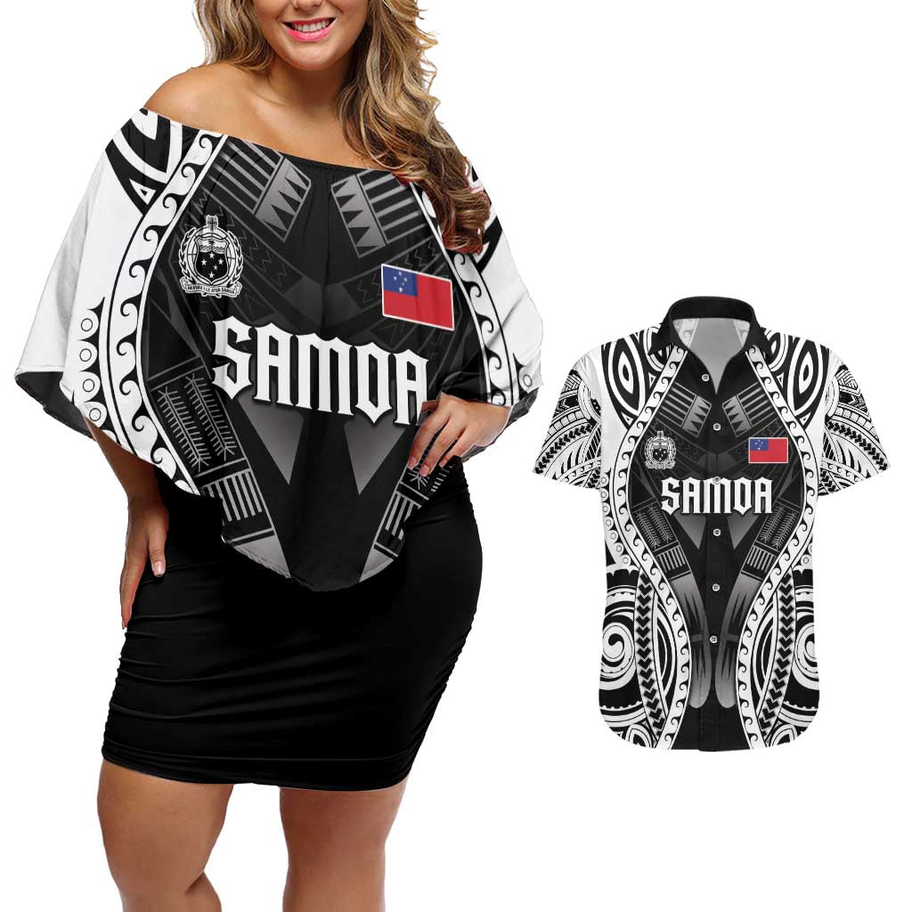 Personalised Remember Samoa Black Saturday Couples Matching Off Shoulder Short Dress and Hawaiian Shirt Samoa Mo Samoa - Polynesian Pride