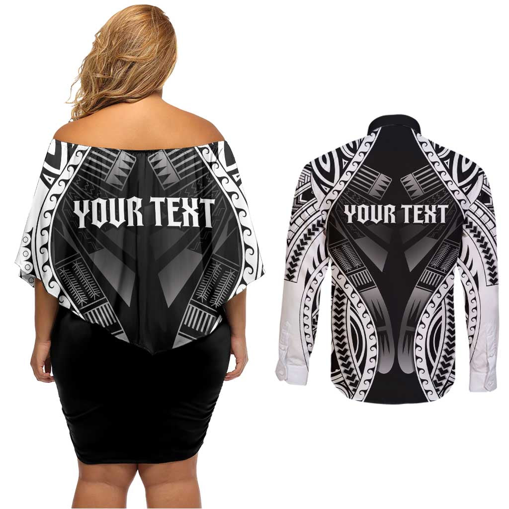 Personalised Remember Samoa Black Saturday Couples Matching Off Shoulder Short Dress and Long Sleeve Button Shirt Samoa Mo Samoa LT05 - Polynesian Pride