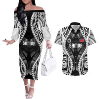 Personalised Remember Samoa Black Saturday Couples Matching Off The Shoulder Long Sleeve Dress and Hawaiian Shirt Samoa Mo Samoa - Polynesian Pride