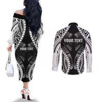 Personalised Remember Samoa Black Saturday Couples Matching Off The Shoulder Long Sleeve Dress and Long Sleeve Button Shirt Samoa Mo Samoa LT05 - Polynesian Pride
